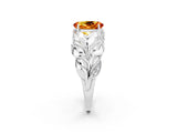 White gold Oval Cut Solitaire Leaf-Inspired Engagement Ring with Prong Setting_2