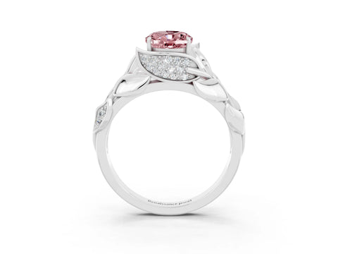 White gold Oval Cut Solitaire Leaf-Inspired Engagement Ring with Prong Setting_3