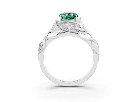 White gold Oval Cut Solitaire Leaf-Inspired Engagement Ring with Prong Setting_3