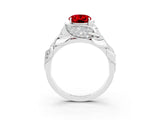 White gold Oval Cut Solitaire Leaf-Inspired Engagement Ring with Prong Setting_3
