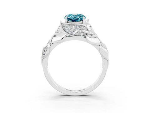 White gold Oval Cut Solitaire Leaf-Inspired Engagement Ring with Prong Setting_3