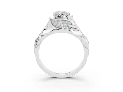 White gold Oval Cut Solitaire Leaf-Inspired Engagement Ring with Prong Setting_3