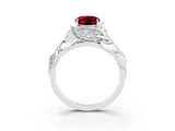 White gold Oval Cut Solitaire Leaf-Inspired Engagement Ring with Prong Setting_3