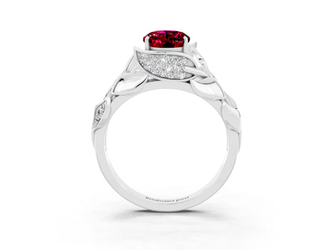 White gold Oval Cut Solitaire Leaf-Inspired Engagement Ring with Prong Setting_3