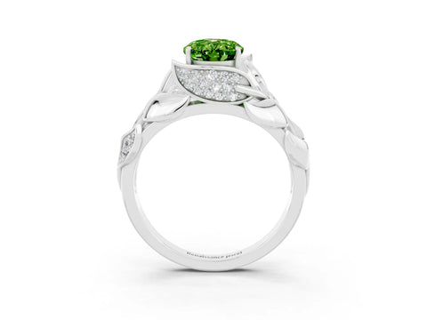 White gold Oval Cut Solitaire Leaf-Inspired Engagement Ring with Prong Setting_3