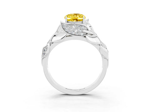 White gold Oval Cut Solitaire Leaf-Inspired Engagement Ring with Prong Setting_3