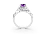 White gold Oval Cut Solitaire Leaf-Inspired Engagement Ring with Prong Setting_3