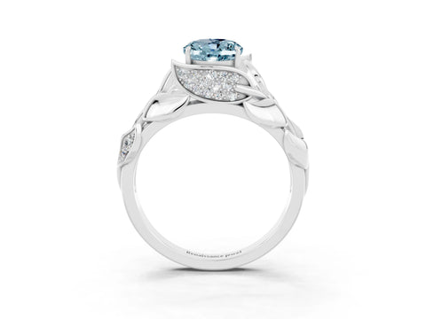 White gold Oval Cut Solitaire Leaf-Inspired Engagement Ring with Prong Setting_3