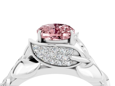 White gold Oval Cut Solitaire Leaf-Inspired Engagement Ring with Prong Setting_4