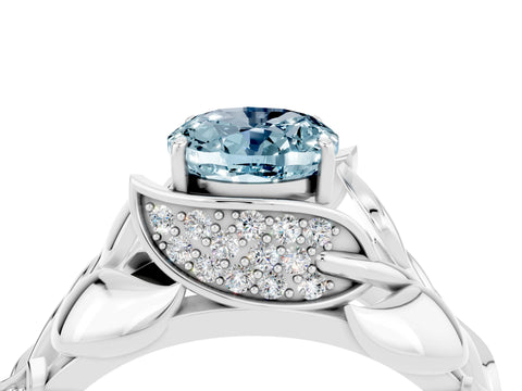 White gold Oval Cut Solitaire Leaf-Inspired Engagement Ring with Prong Setting_4