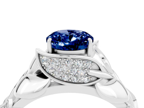 White gold Oval Cut Solitaire Leaf-Inspired Engagement Ring with Prong Setting_4