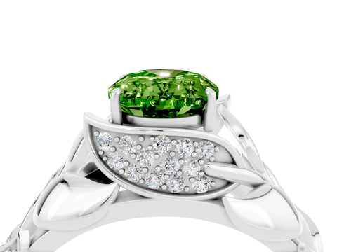 White gold Oval Cut Solitaire Leaf-Inspired Engagement Ring with Prong Setting_4