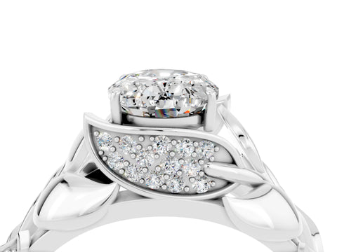 White gold Oval Cut Solitaire Leaf-Inspired Engagement Ring with Prong Setting_4