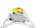 White gold Oval Cut Solitaire Leaf-Inspired Engagement Ring with Prong Setting_4