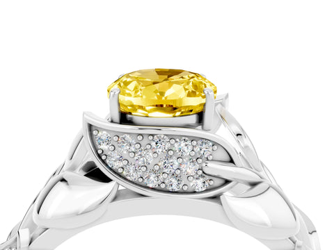 White gold Oval Cut Solitaire Leaf-Inspired Engagement Ring with Prong Setting_4