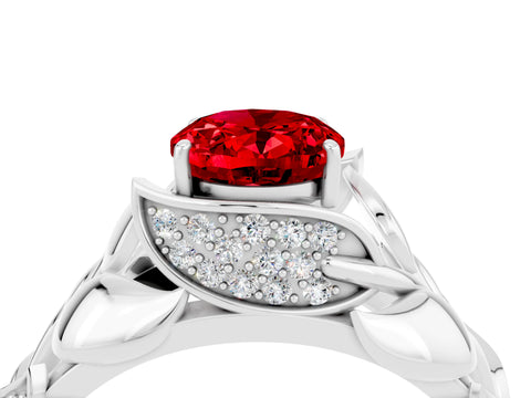White gold Oval Cut Solitaire Leaf-Inspired Engagement Ring with Prong Setting_4