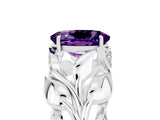 White gold Oval Cut Solitaire Leaf-Inspired Engagement Ring with Prong Setting_5