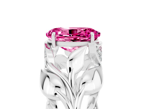 White gold Oval Cut Solitaire Leaf-Inspired Engagement Ring with Prong Setting_5
