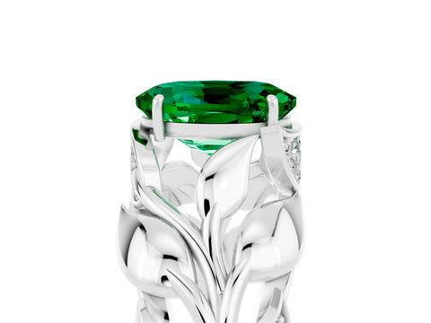 White gold Oval Cut Solitaire Leaf-Inspired Engagement Ring with Prong Setting_5