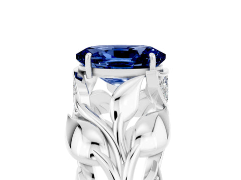 White gold Oval Cut Solitaire Leaf-Inspired Engagement Ring with Prong Setting_5