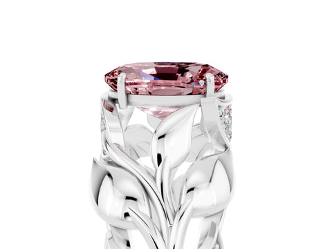 White gold Oval Cut Solitaire Leaf-Inspired Engagement Ring with Prong Setting_5