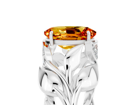 White gold Oval Cut Solitaire Leaf-Inspired Engagement Ring with Prong Setting_5