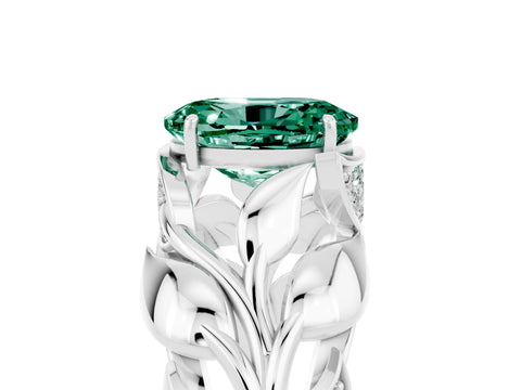White gold Oval Cut Solitaire Leaf-Inspired Engagement Ring with Prong Setting_5
