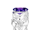 White gold Oval Cut Solitaire Leaf-Inspired Engagement Ring with Prong Setting_5