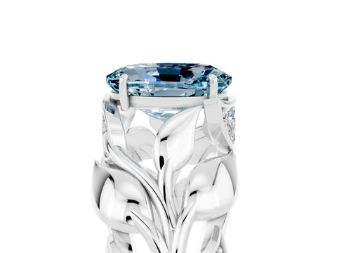 White gold Oval Cut Solitaire Leaf-Inspired Engagement Ring with Prong Setting_5