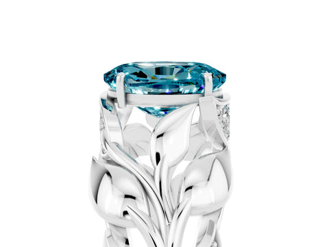 White gold Oval Cut Solitaire Leaf-Inspired Engagement Ring with Prong Setting_5