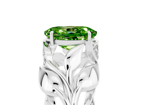 White gold Oval Cut Solitaire Leaf-Inspired Engagement Ring with Prong Setting_5