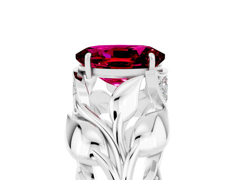 White gold Oval Cut Solitaire Leaf-Inspired Engagement Ring with Prong Setting_5