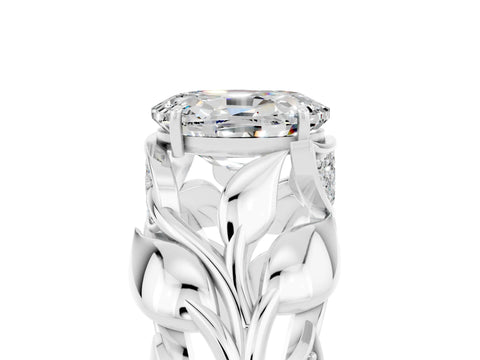 White gold Oval Cut Solitaire Leaf-Inspired Engagement Ring with Prong Setting_5