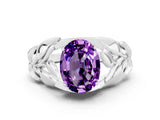 White gold Oval Cut Solitaire Leaf-Inspired Engagement Ring with Prong Setting