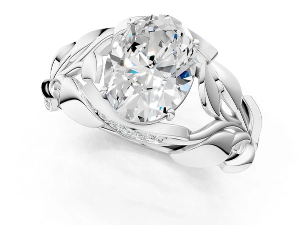 White Gold Oval Leaf Bypass Engagement Ring Setting with Pave Leaf Panels