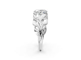White gold Oval Cut Solitaire Leaf-Inspired Engagement Ring with Prong Setting_9