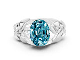 White gold Oval Cut Solitaire Leaf-Inspired Engagement Ring with Prong Setting