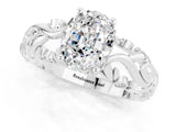White gold Oval Cut Solitaire Moissanite Leaf-Inspired Vine Band Ring with Prong Setting_1