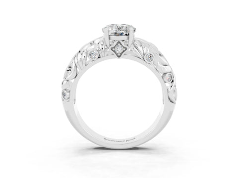 White gold Oval Cut Solitaire Moissanite Leaf-Inspired Vine Band Ring with Prong Setting_3