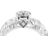 White gold Oval Cut Solitaire Moissanite Leaf-Inspired Vine Band Ring with Prong Setting_4