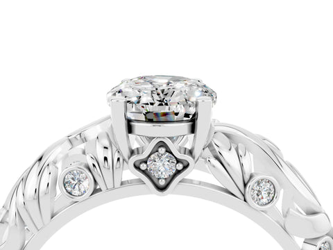 White gold Oval Cut Solitaire Moissanite Leaf-Inspired Vine Band Ring with Prong Setting_4