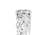 White gold Oval Cut Solitaire Moissanite Leaf-Inspired Vine Band Ring with Prong Setting_5