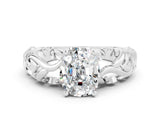 White gold Oval Cut Solitaire Moissanite Leaf-Inspired Vine Band Ring with Prong Setting