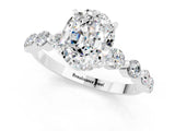 White gold Oval Cut Solitaire Moissanite Ring with Pave Band and Four-Prong Setting_1