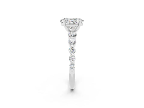 White gold Oval Cut Solitaire Moissanite Ring with Pave Band and Four-Prong Setting_2