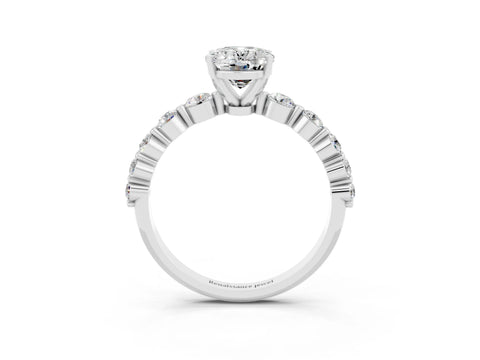 White gold Oval Cut Solitaire Moissanite Ring with Pave Band and Four-Prong Setting_3