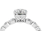 White gold Oval Cut Solitaire Moissanite Ring with Pave Band and Four-Prong Setting_4