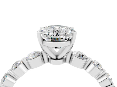 White gold Oval Cut Solitaire Moissanite Ring with Pave Band and Four-Prong Setting_4