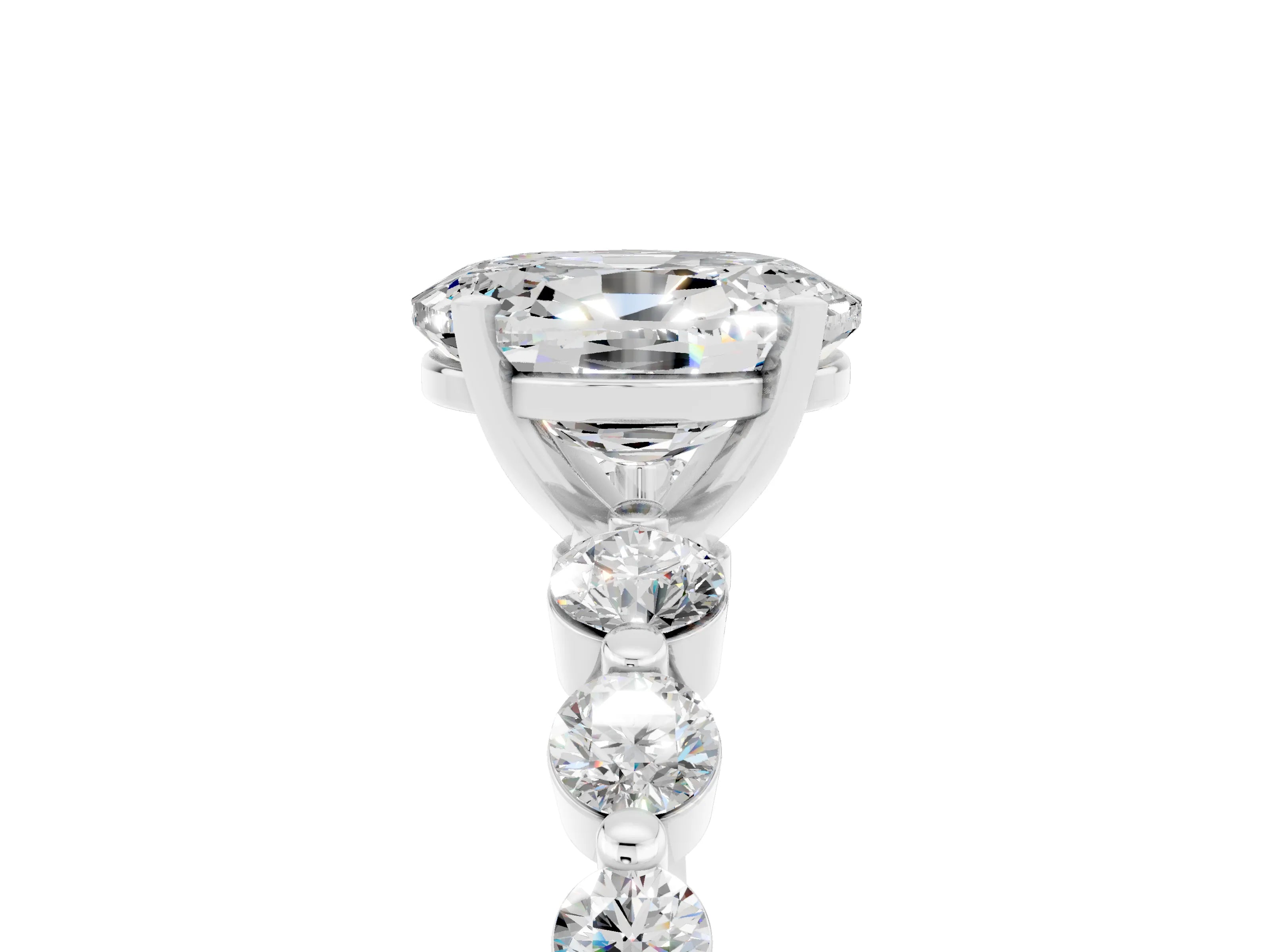 White gold Oval Cut Solitaire Moissanite Ring with Pave Band and Four-Prong Setting_5