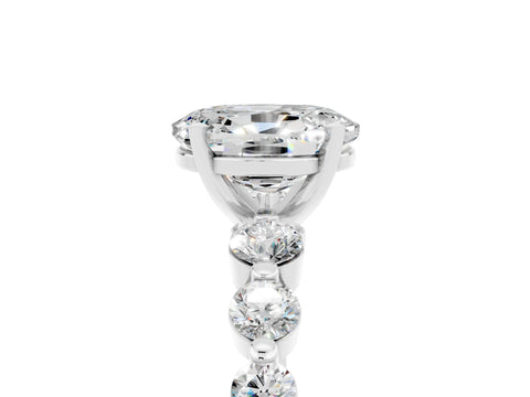 White gold Oval Cut Solitaire Moissanite Ring with Pave Band and Four-Prong Setting_5
